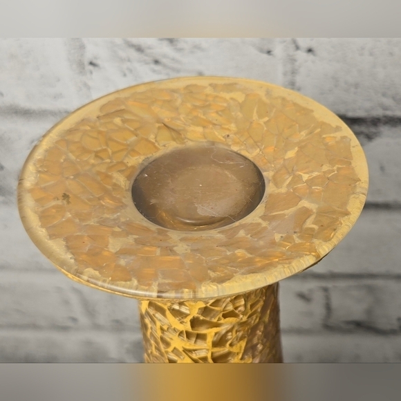 Tall Amber Crackle Glass Vase – Vintage Trumpet Floor Decor - Picture 8 of 9